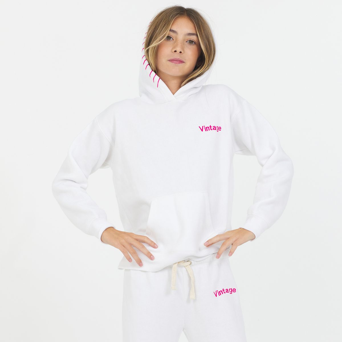 VH | TWEEN | TEEN |White Vintage Stitch Hoodie