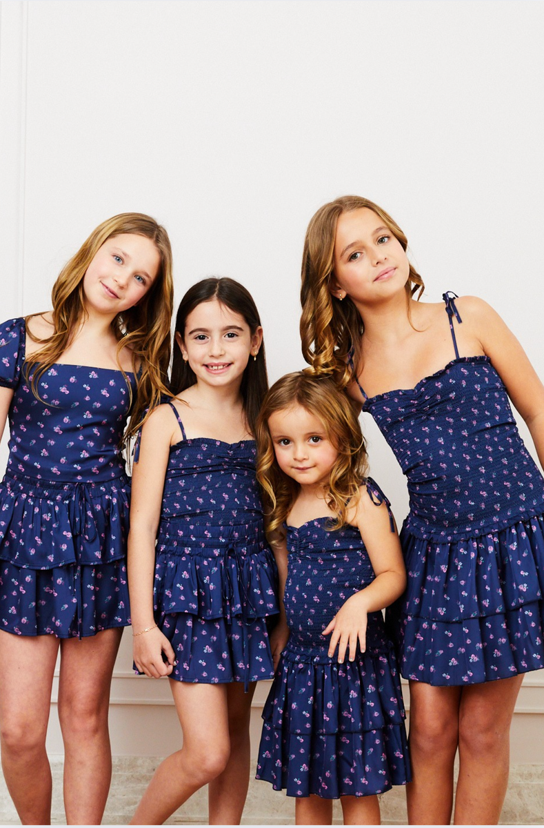 TH | Lola Satin Smocked Dress Navy Rose