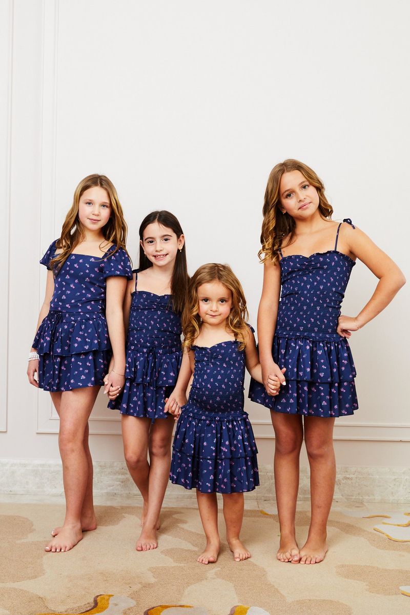 TH | Lola Satin Smocked Dress Navy Rose