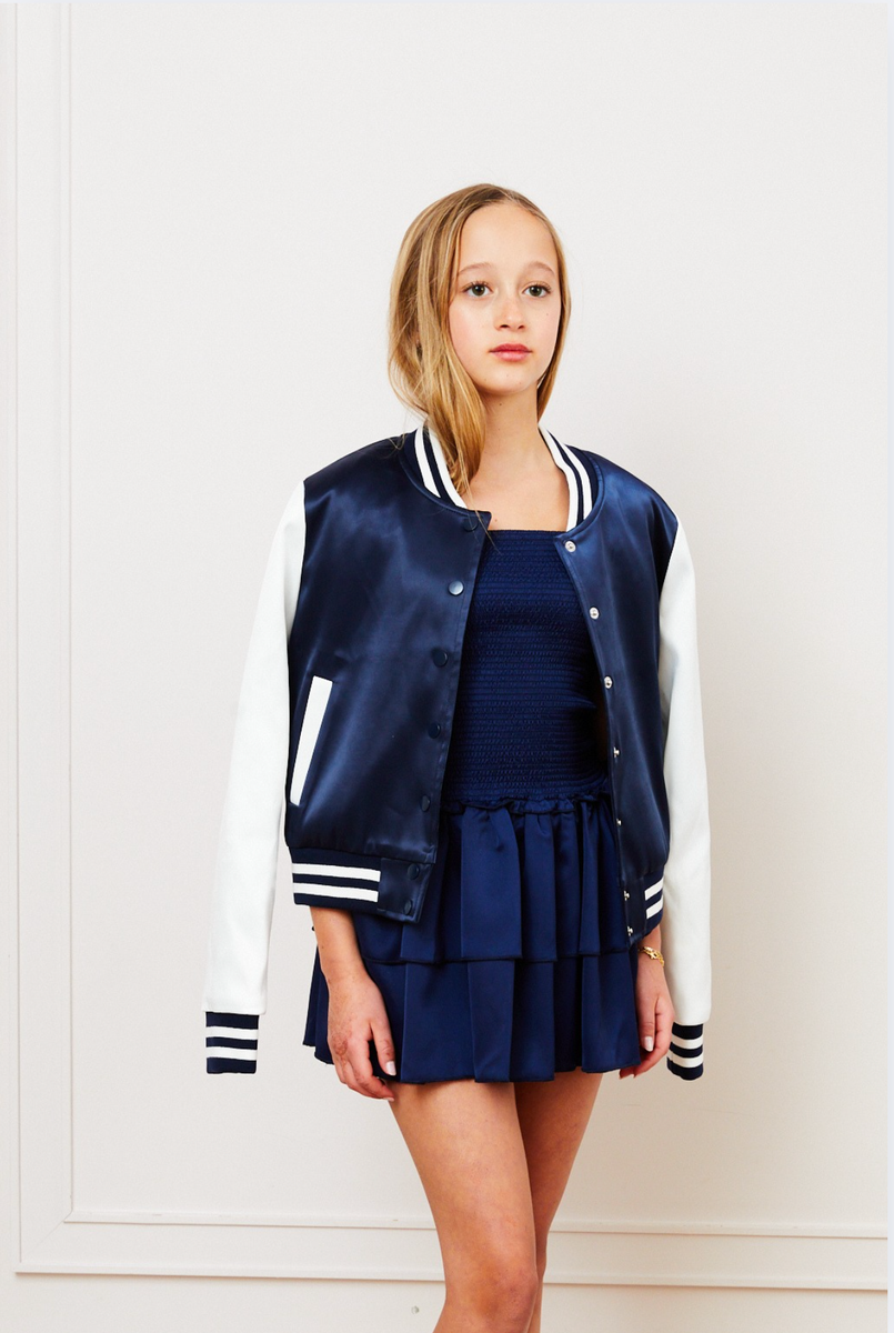 TH | Valley Satin Varsity Jacket Navy & White