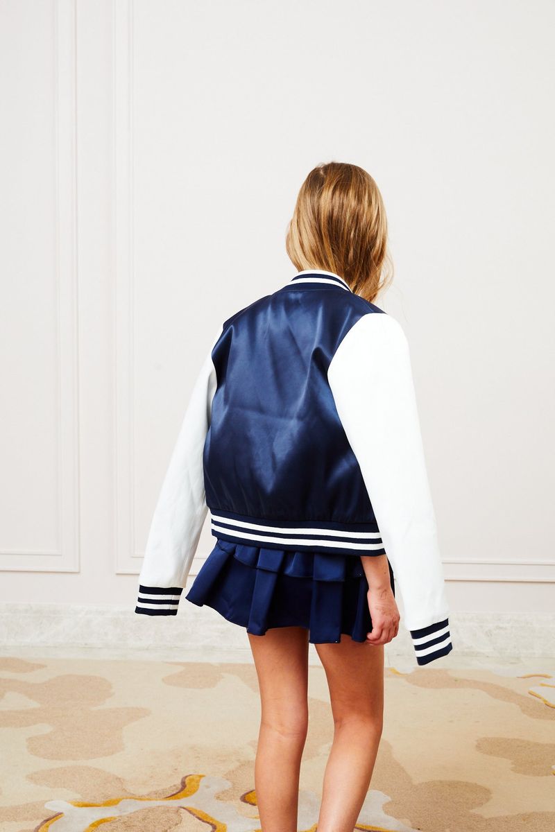 TH | Valley Satin Varsity Jacket Navy & White