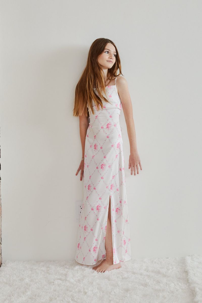 TH | Charlotte Vintage Romantic Rose Long Satin Dress