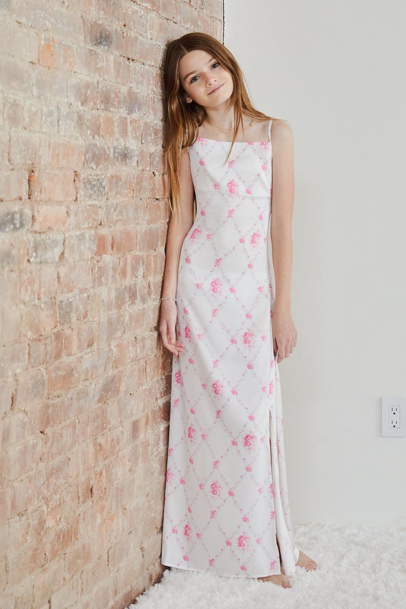 TH | Charlotte Vintage Romantic Rose Long Satin Dress