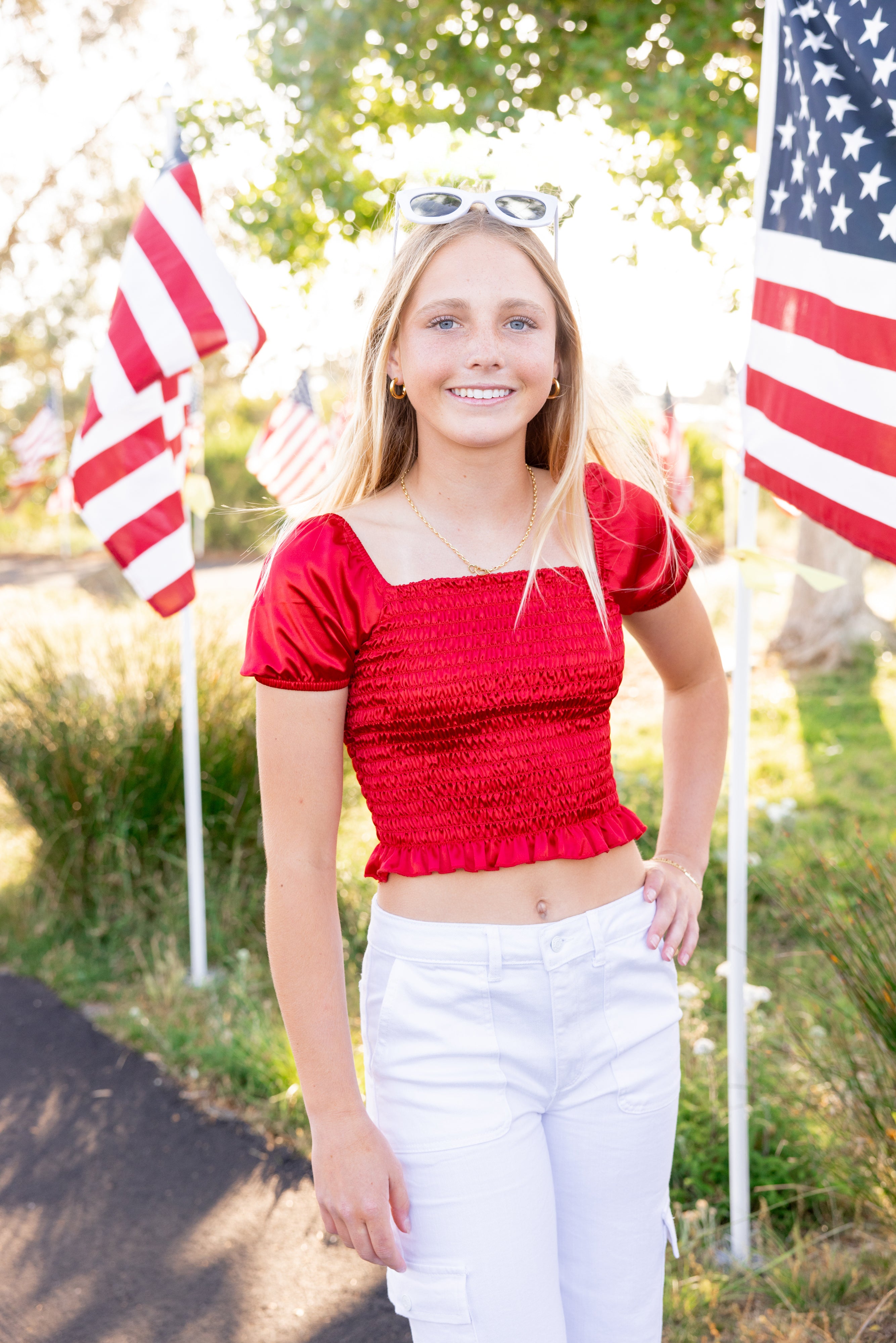 Smocked red top for tweens and teens from leypop shoppe newport beach ca