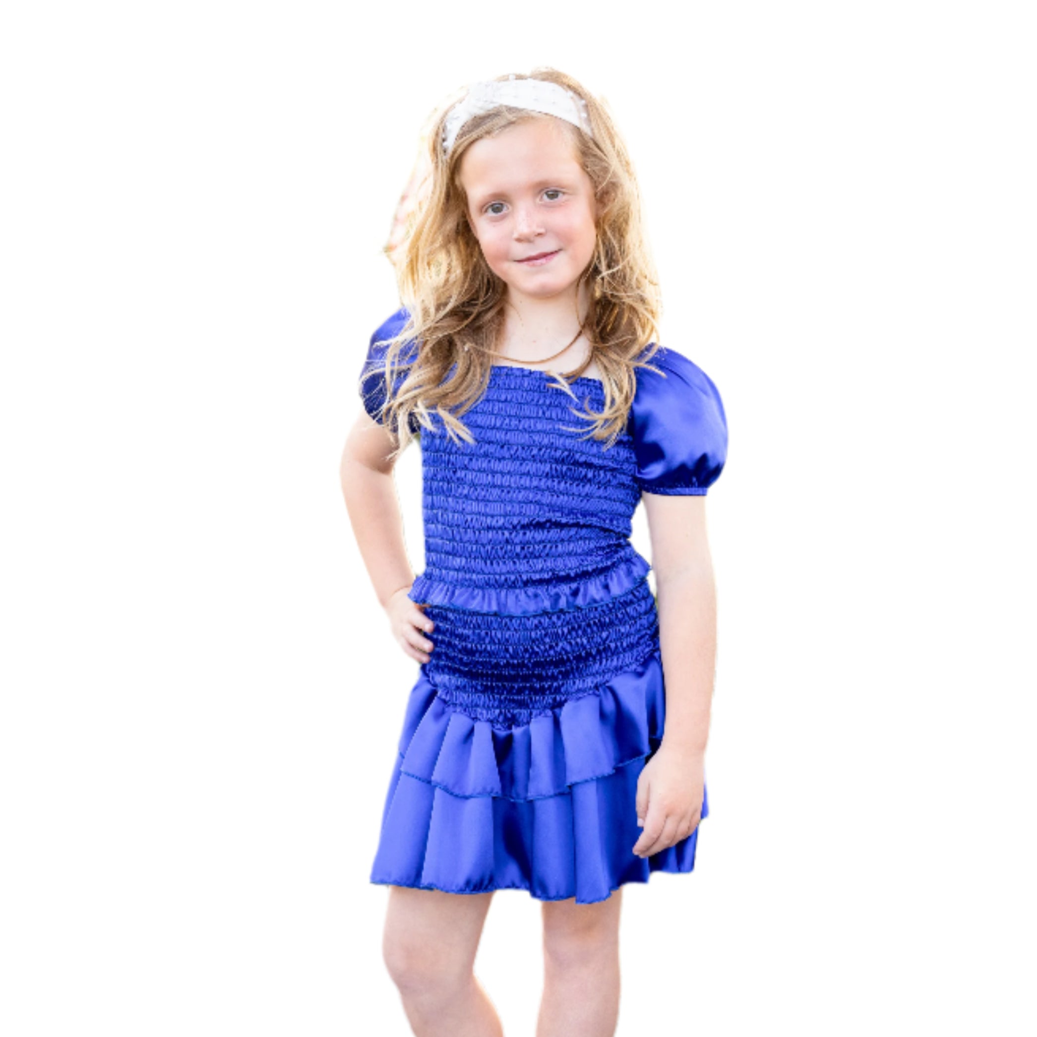 CK | Satin Smocked Blue Dress