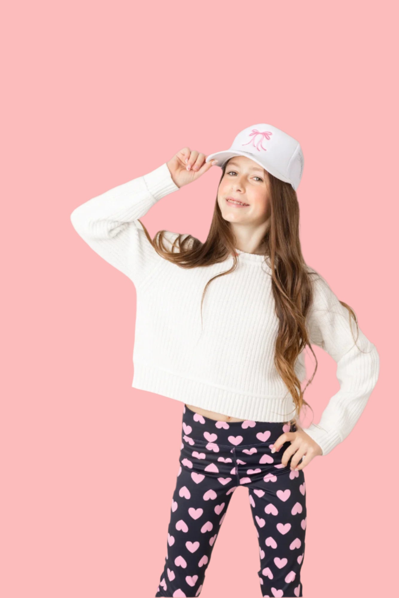 HH | White Pink Bow Trucker Hat Embroidery