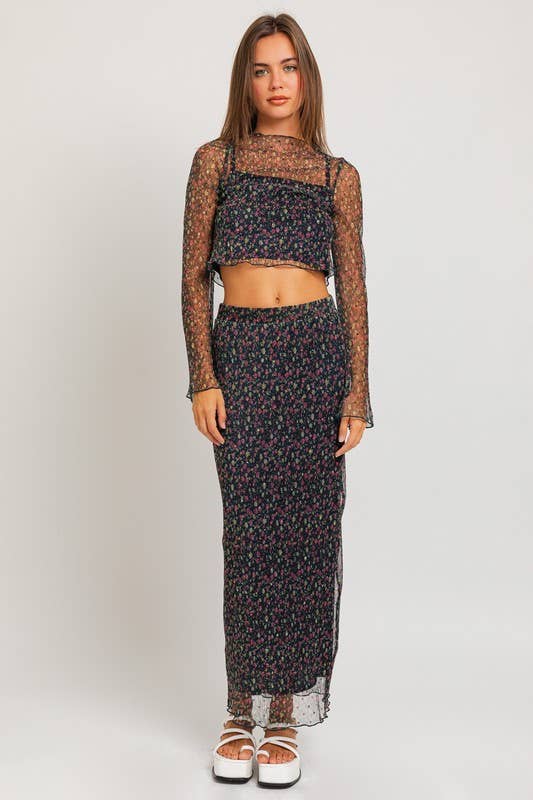 LL | Longsleeve Pleated Ditsy Print Crop Top