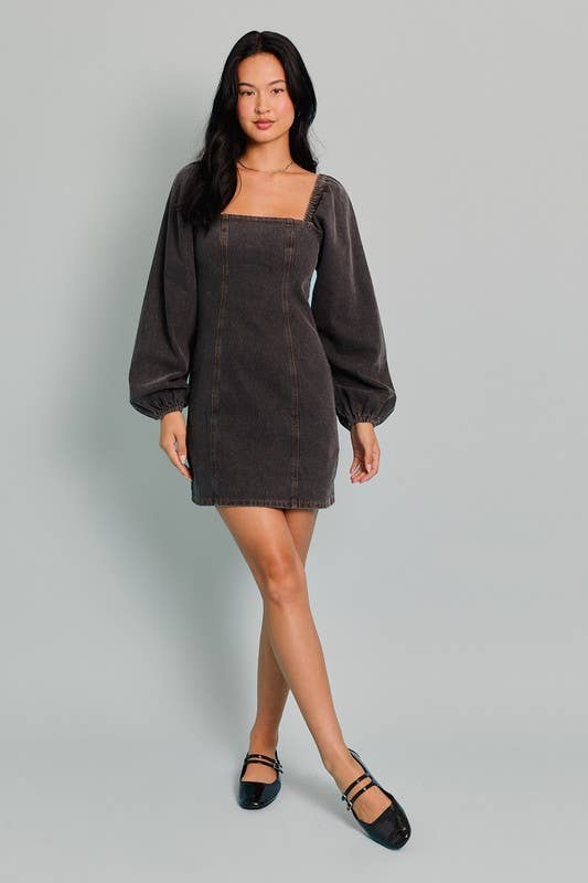 LL | Square Neck Long Sleeve Denim Dress