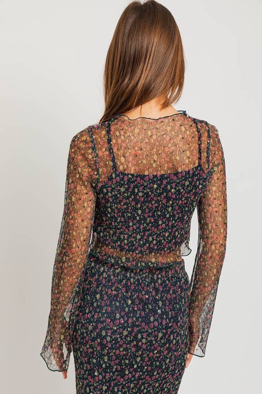 LL | Longsleeve Pleated Ditsy Print Crop Top