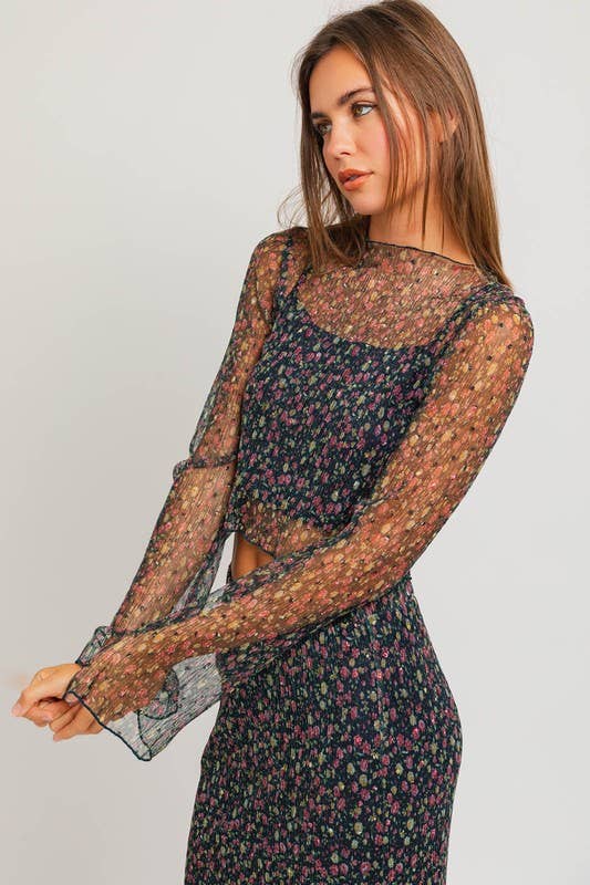 LL | Longsleeve Pleated Ditsy Print Crop Top