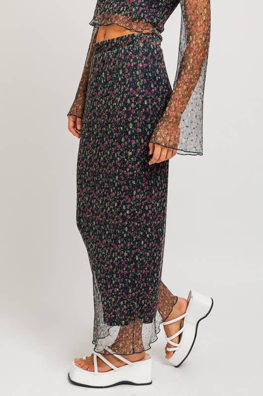 LL | Pleated Ditsy Print Maxi Skirt