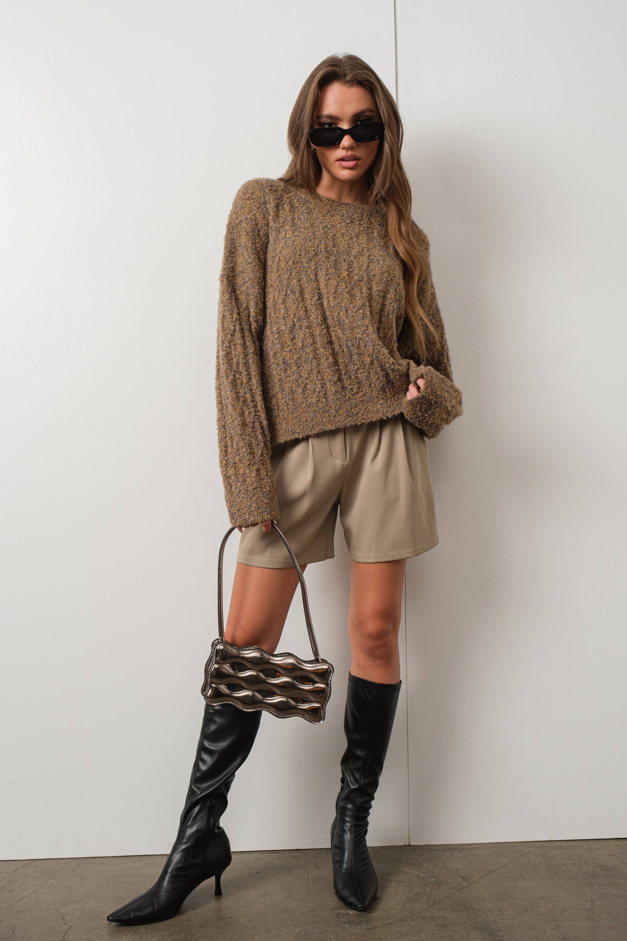 PG | BOUCLE CABLE KNIT SWEATER