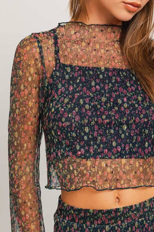LL | Longsleeve Pleated Ditsy Print Crop Top