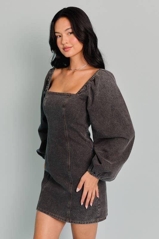 LL | Square Neck Long Sleeve Denim Dress