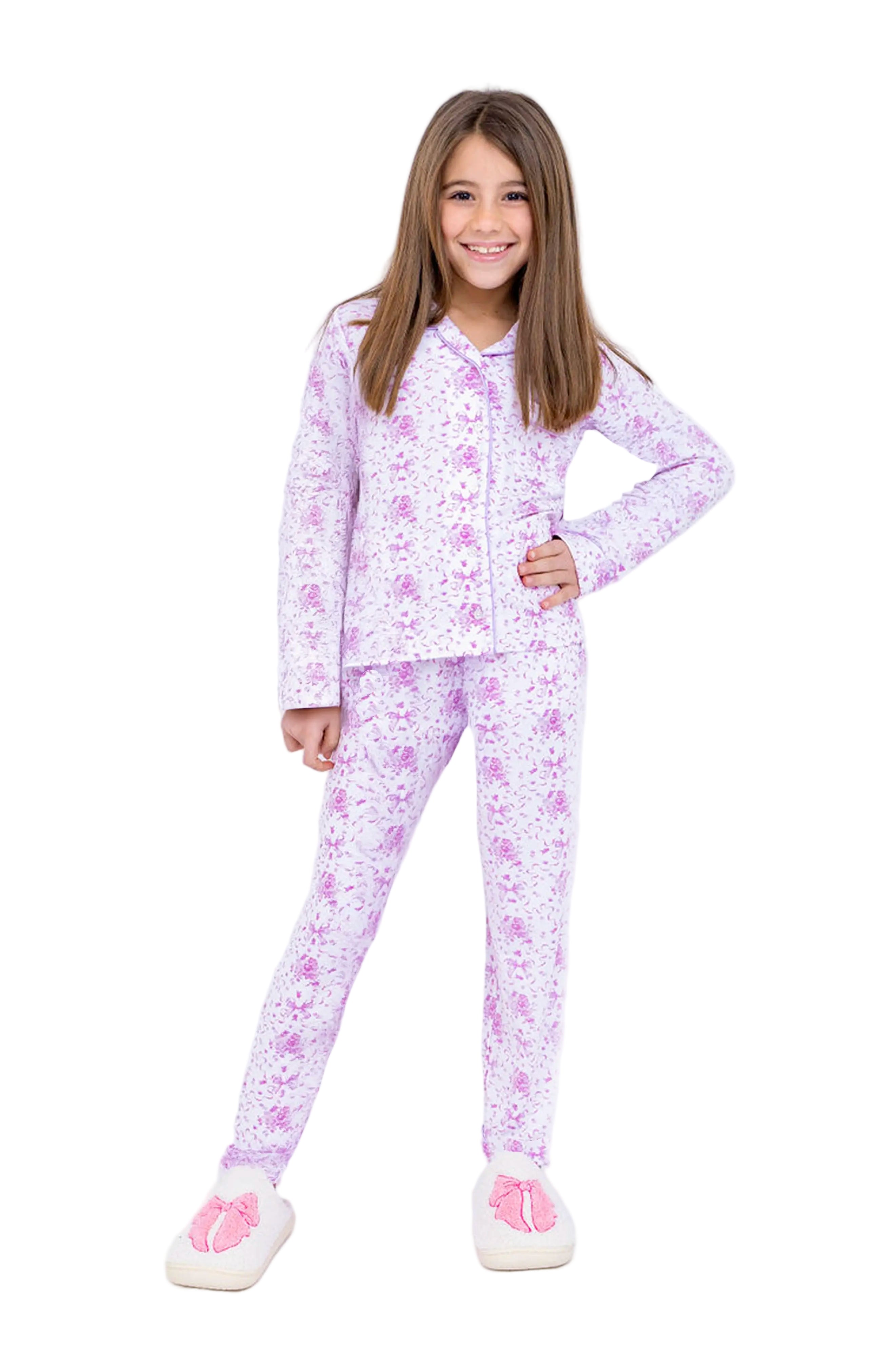 Purple floral tween pajama set