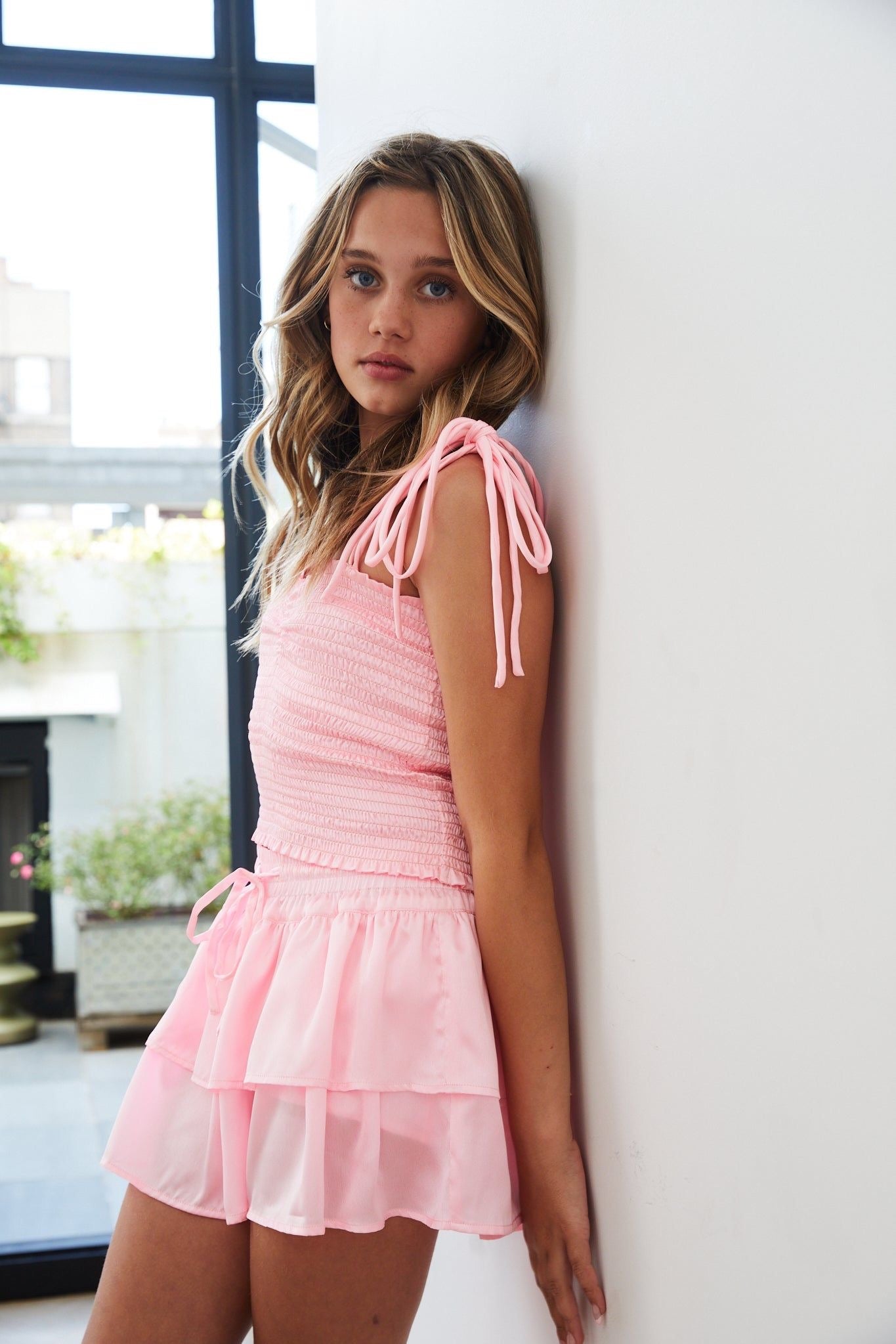 TH | Georgia Light Pink Satin Smocked Top