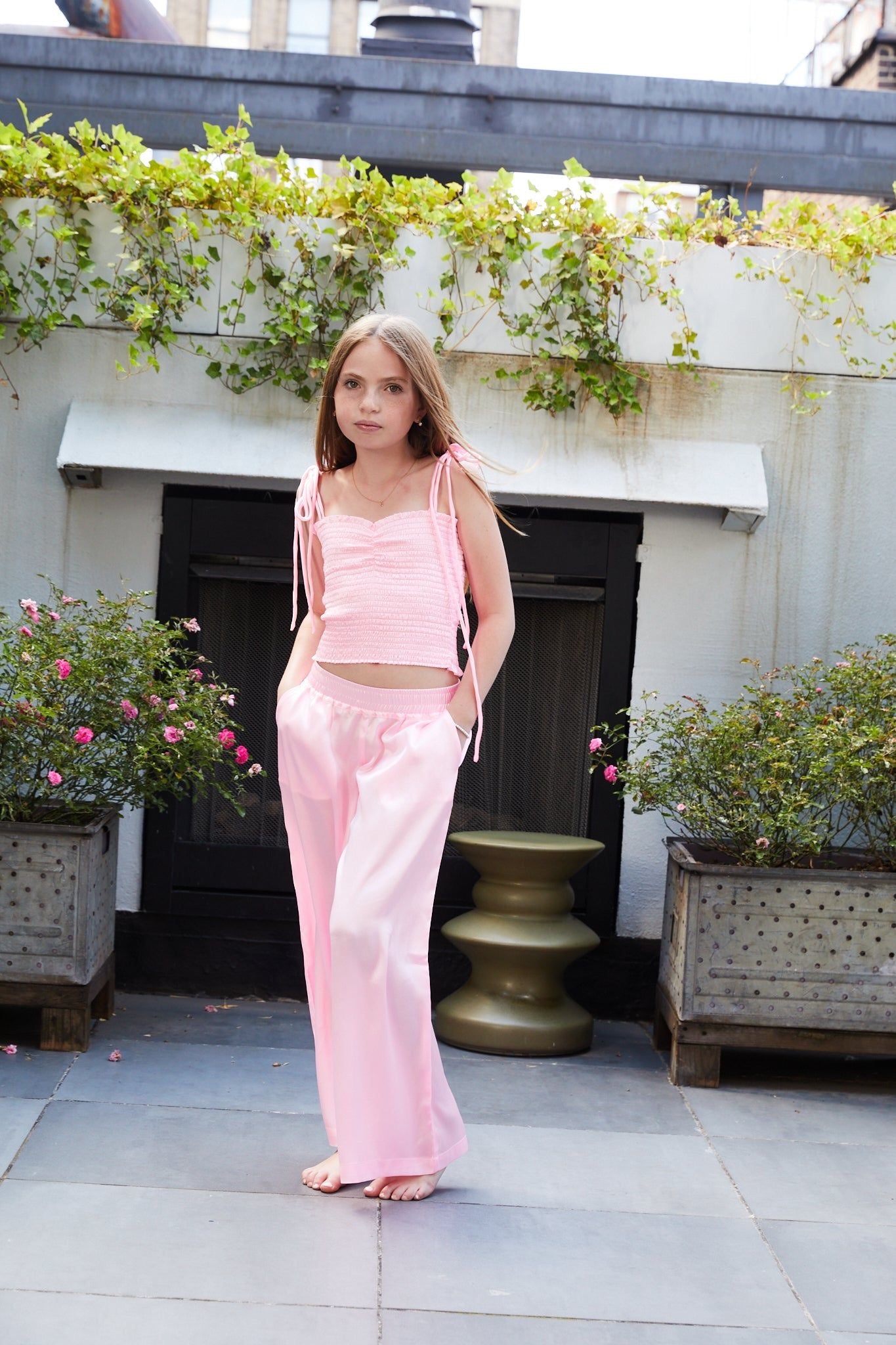 TH | Georgia Light Pink Satin Smocked Top