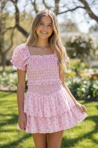KJ | TWEEN | Lainey Dress Blush Rose Ditsy