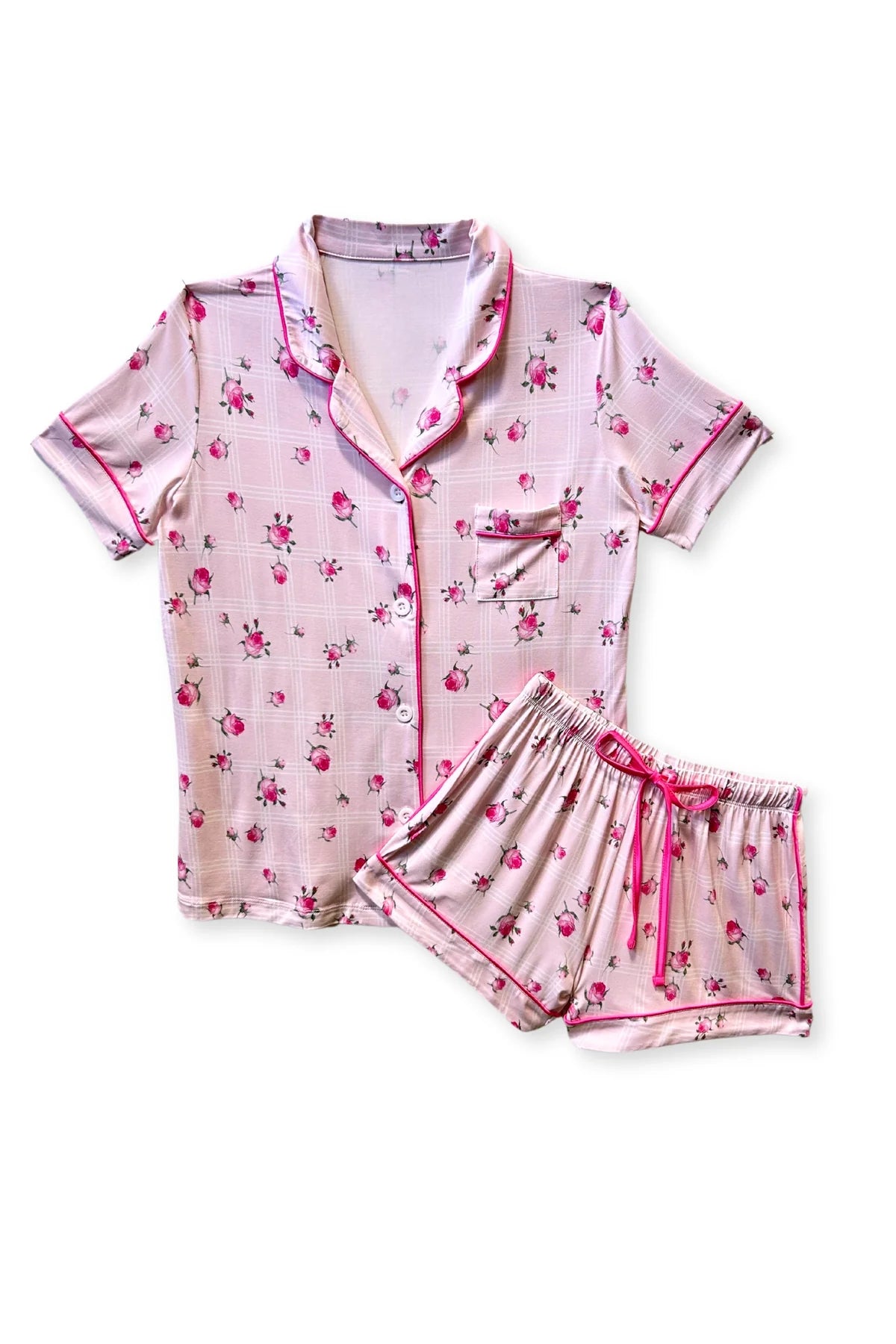 KJ | TEEN | Pink Rosebud Plaid Print PJs