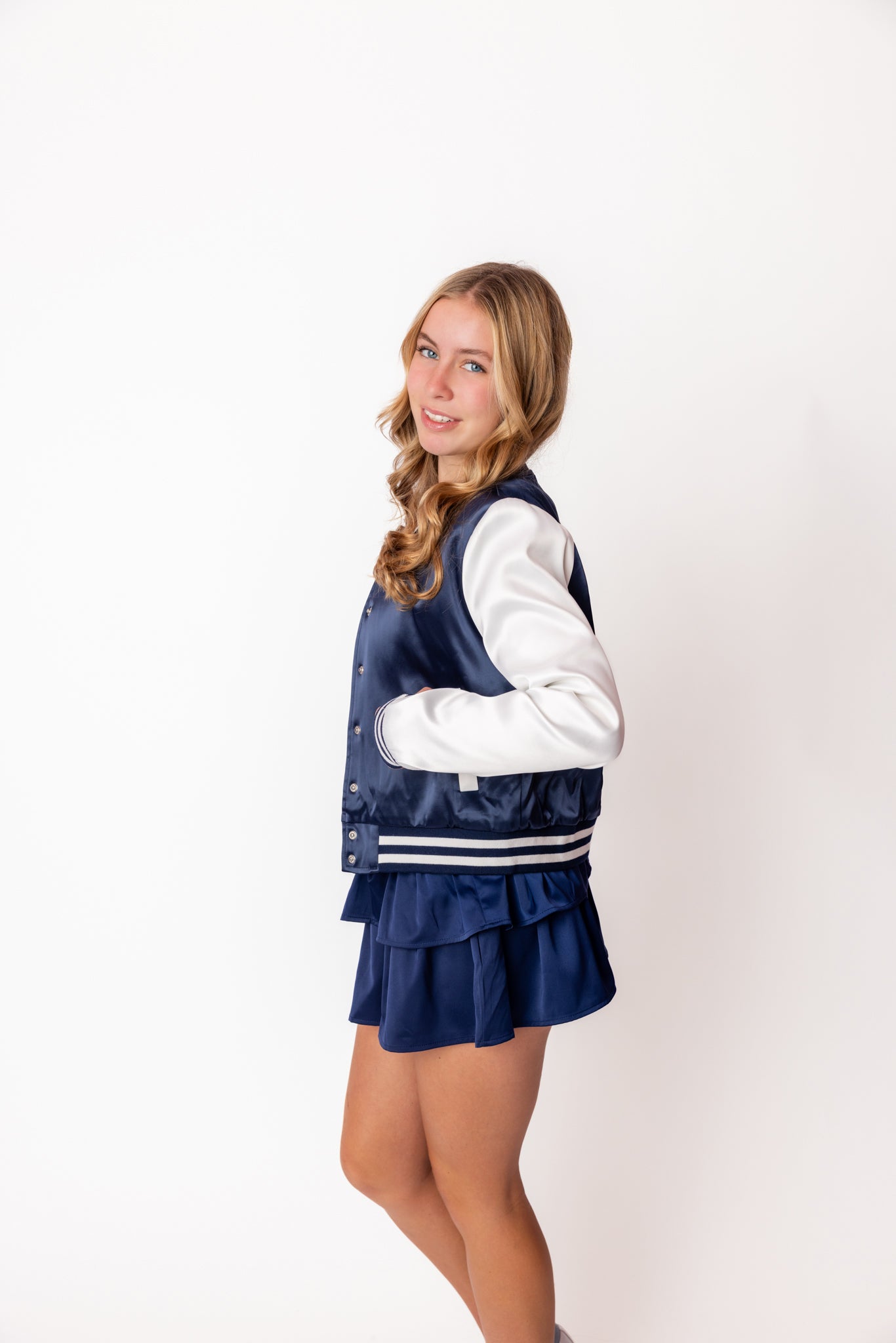 TH | Valley Satin Varsity Jacket Navy & White