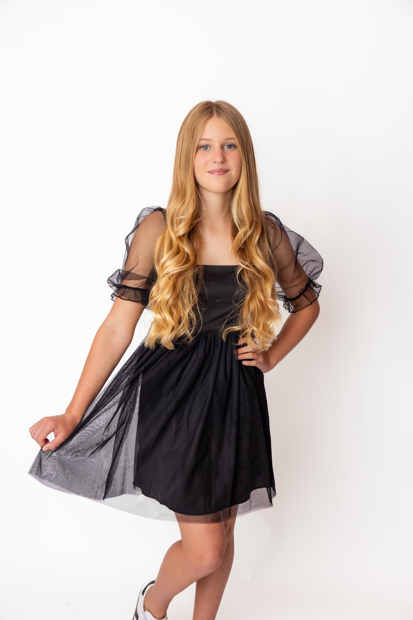 LL | 3/4 Sleeve Tulle Mesh Babydoll Mini Dress
