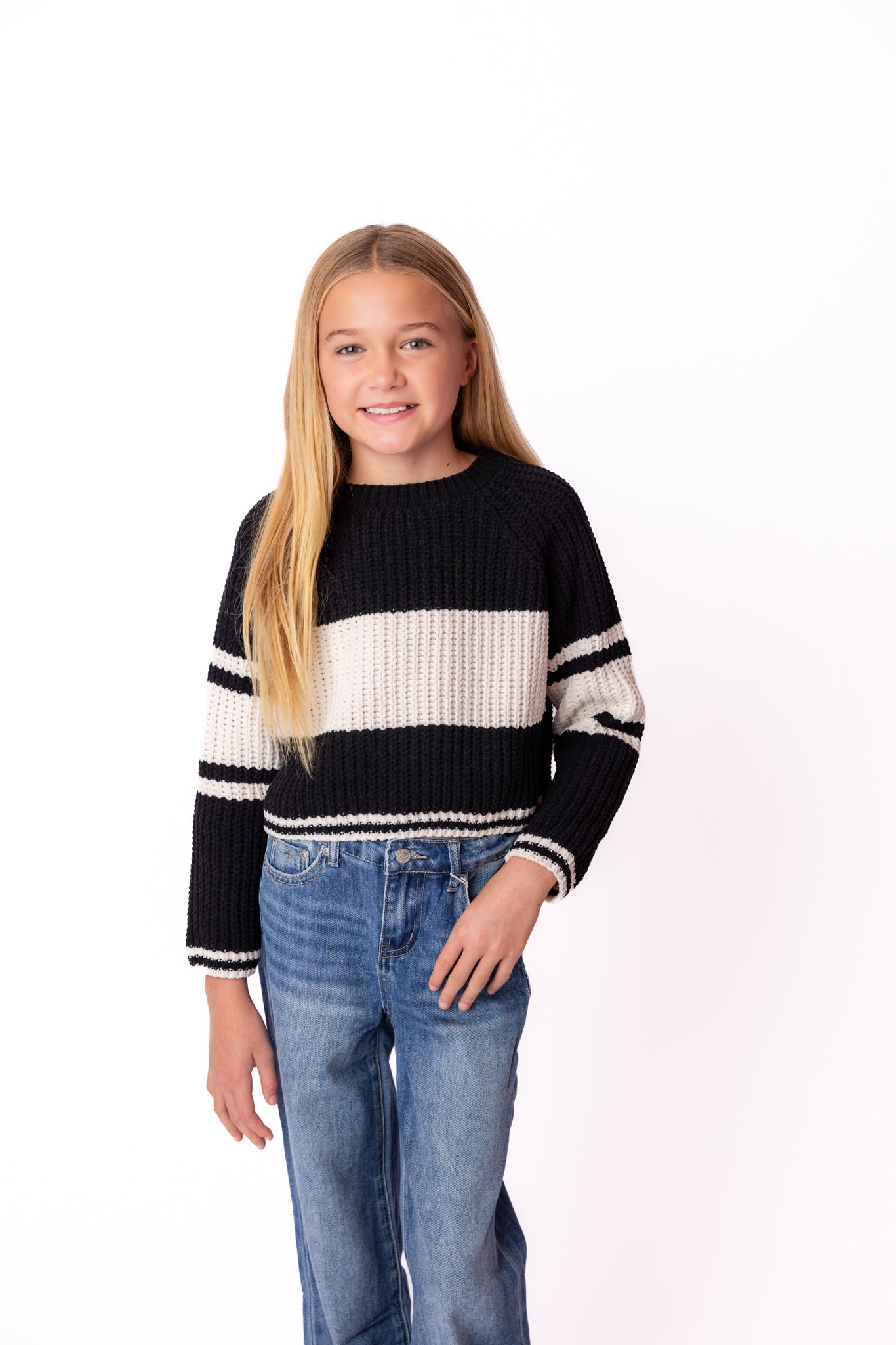DH | Black & Cream Stripe Knit Sweater