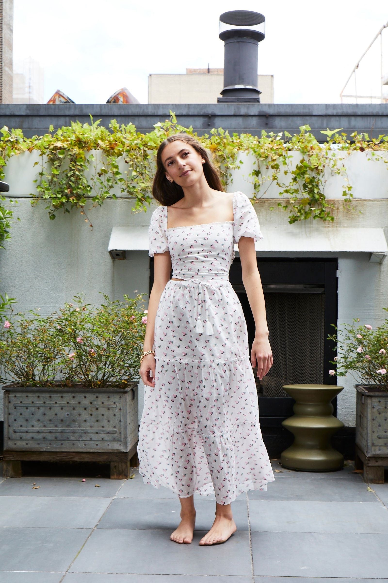 TH | Noa White Rose Tie Back Top