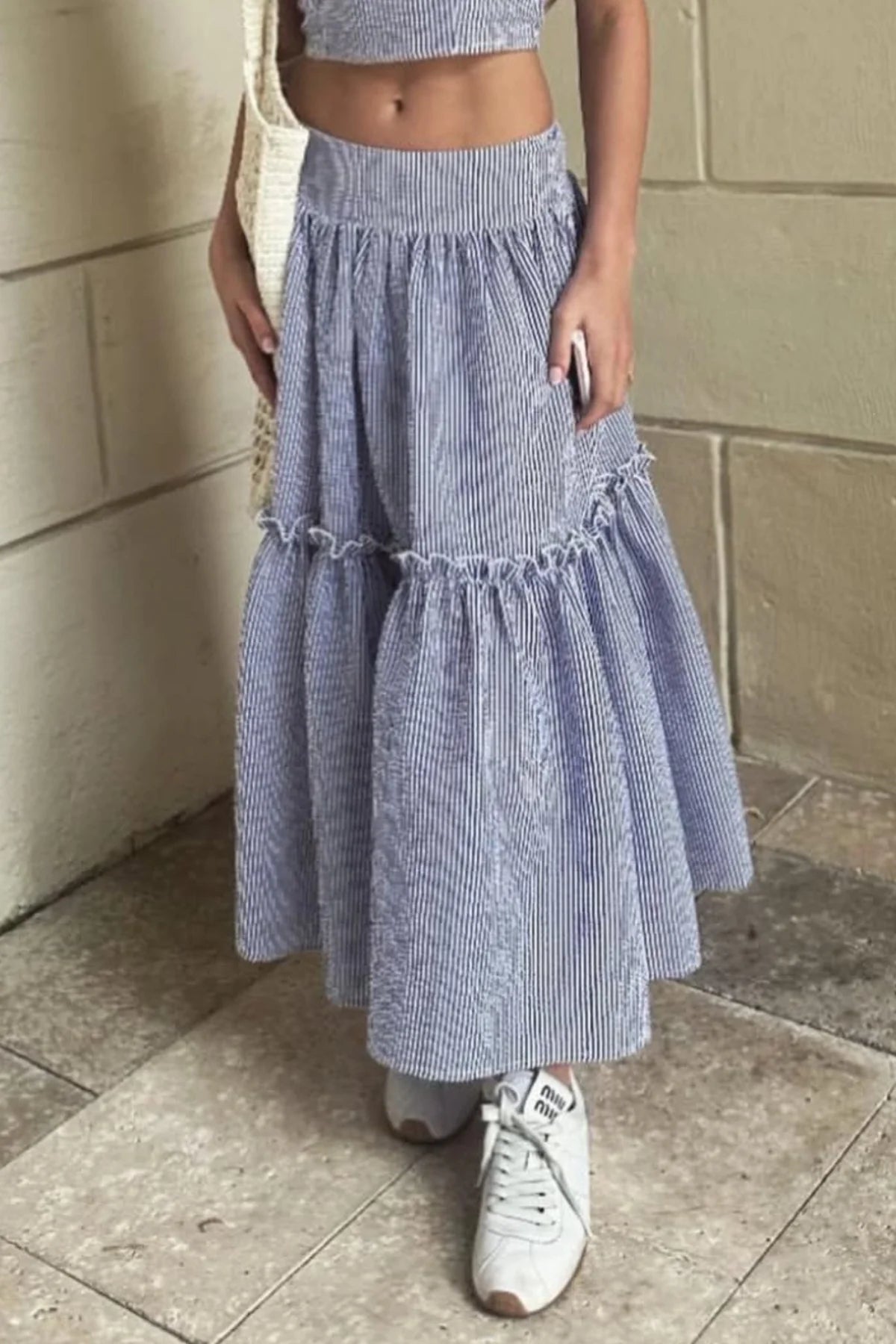 KJ | TEEN | Pian Maxi Skirt Navy Stripe
