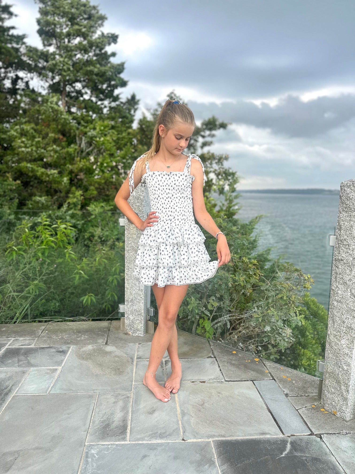 LO | Tween | Smocked Dress | White & Navy Floral