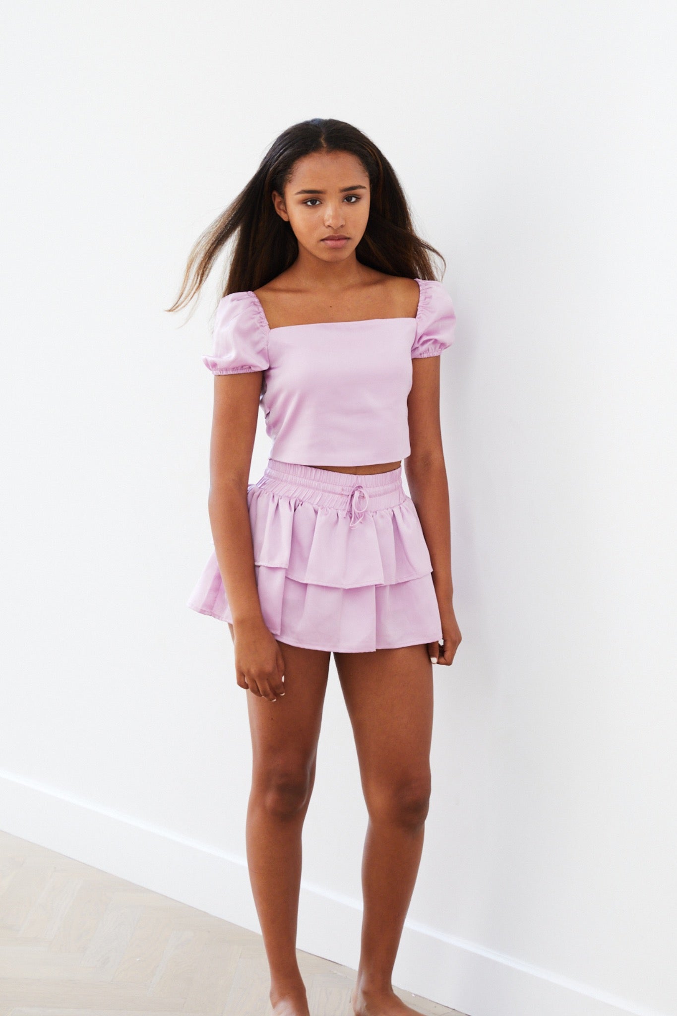 TH | Willow Lavender Ruffle Skort Satin