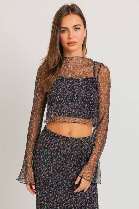 LL | Longsleeve Pleated Ditsy Print Crop Top