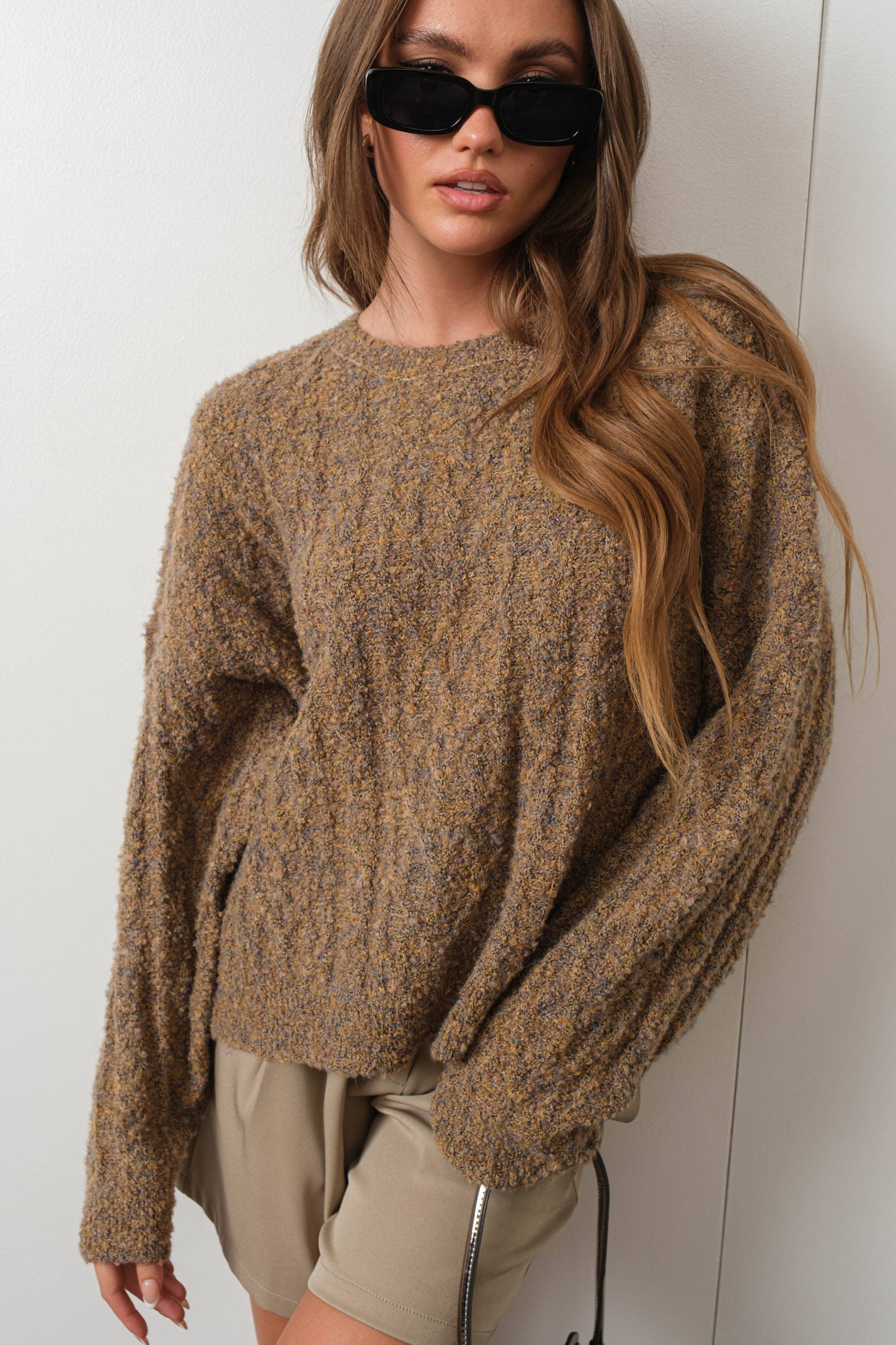 PG | BOUCLE CABLE KNIT SWEATER