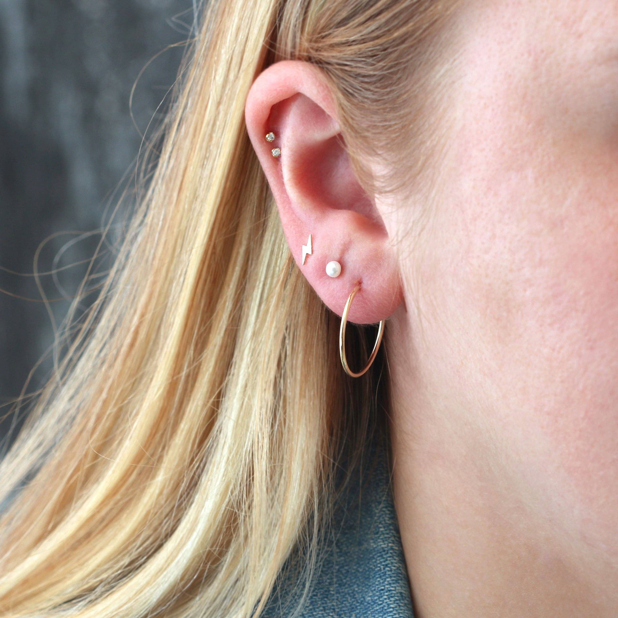 Lightning Bolt Flat Back Single Stud Earring in 14k Gold Threadless 6mm Pin 20 Gauge Hypoallergenic Nickel Free Ships from CA