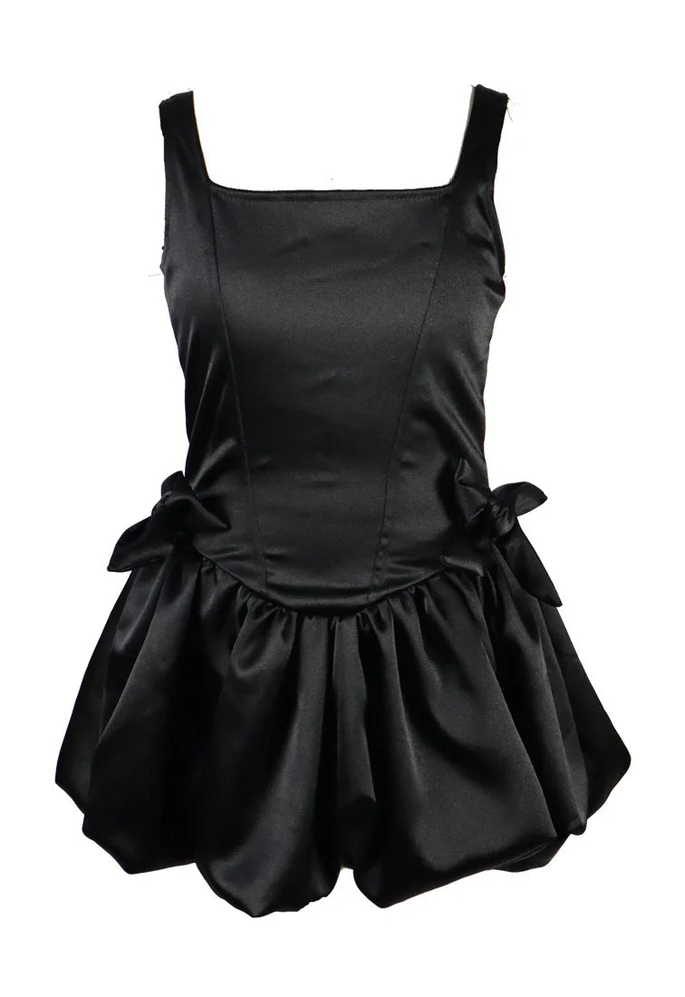 FBZ | Black Satin Dress with Bows