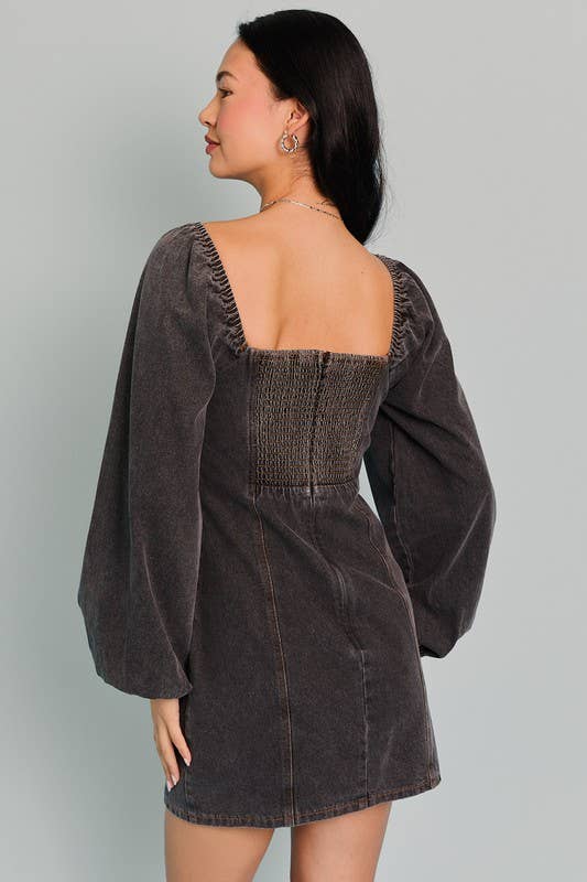LL | Square Neck Long Sleeve Denim Dress