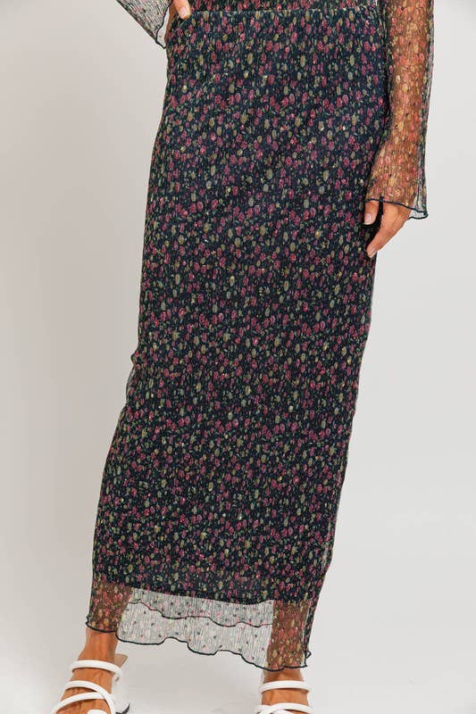LL | Pleated Ditsy Print Maxi Skirt