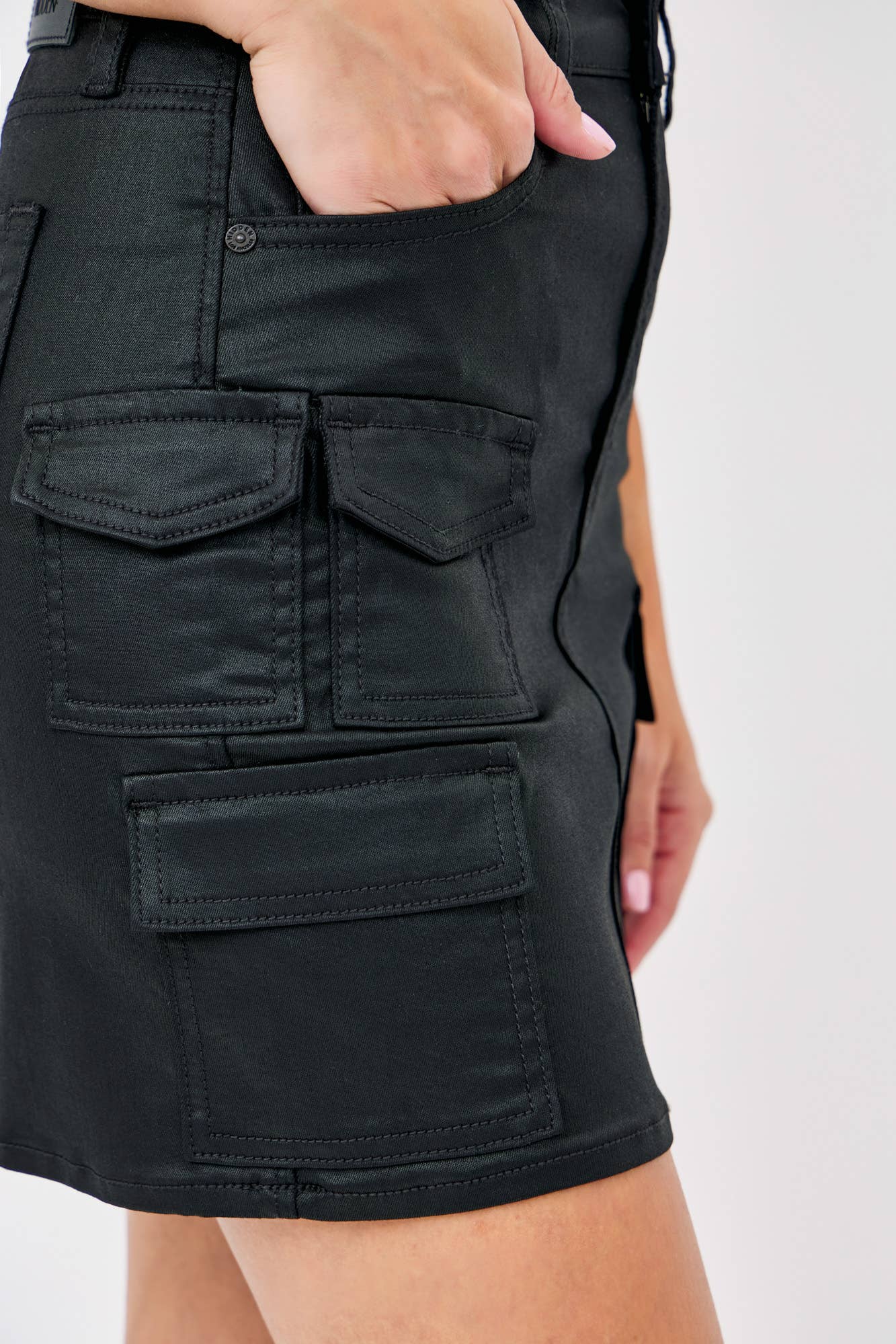 HJ | Coated Cargo Mini Skirt