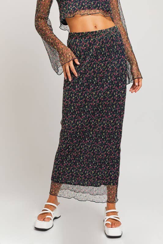 LL | Pleated Ditsy Print Maxi Skirt