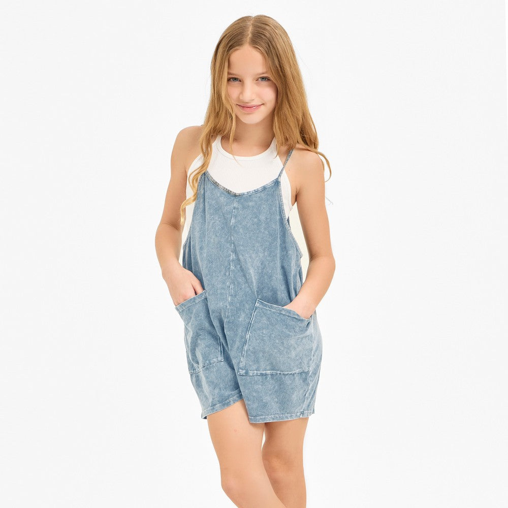 GG | Mineral Wash Sleeveless Blue Shorts Jumpsuit