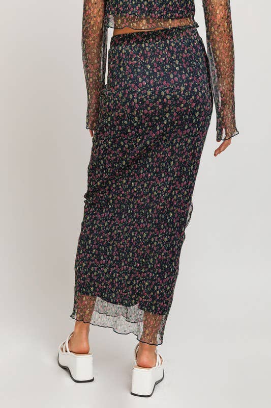 LL | Pleated Ditsy Print Maxi Skirt