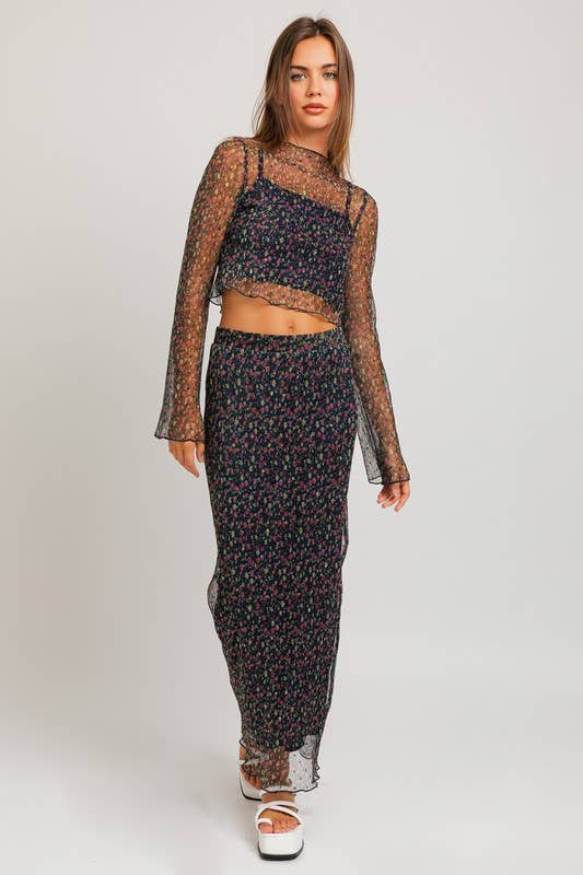 LL | Pleated Ditsy Print Maxi Skirt