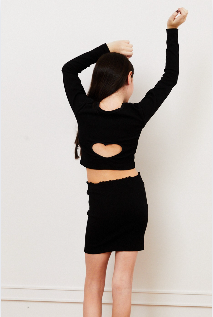 TH | Sloane Black Long Sleeve Heart Cut Out Ribbed Top