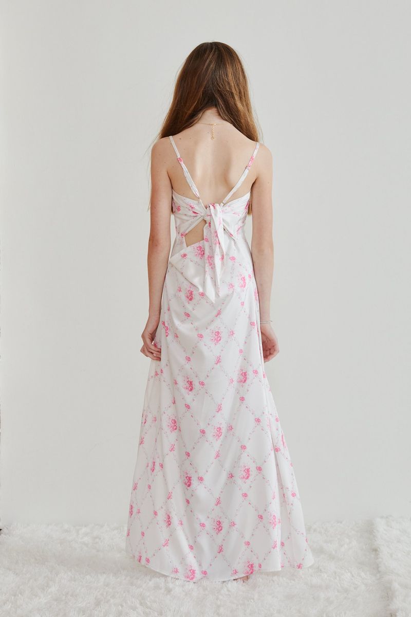 TH | Charlotte Vintage Romantic Rose Long Satin Dress