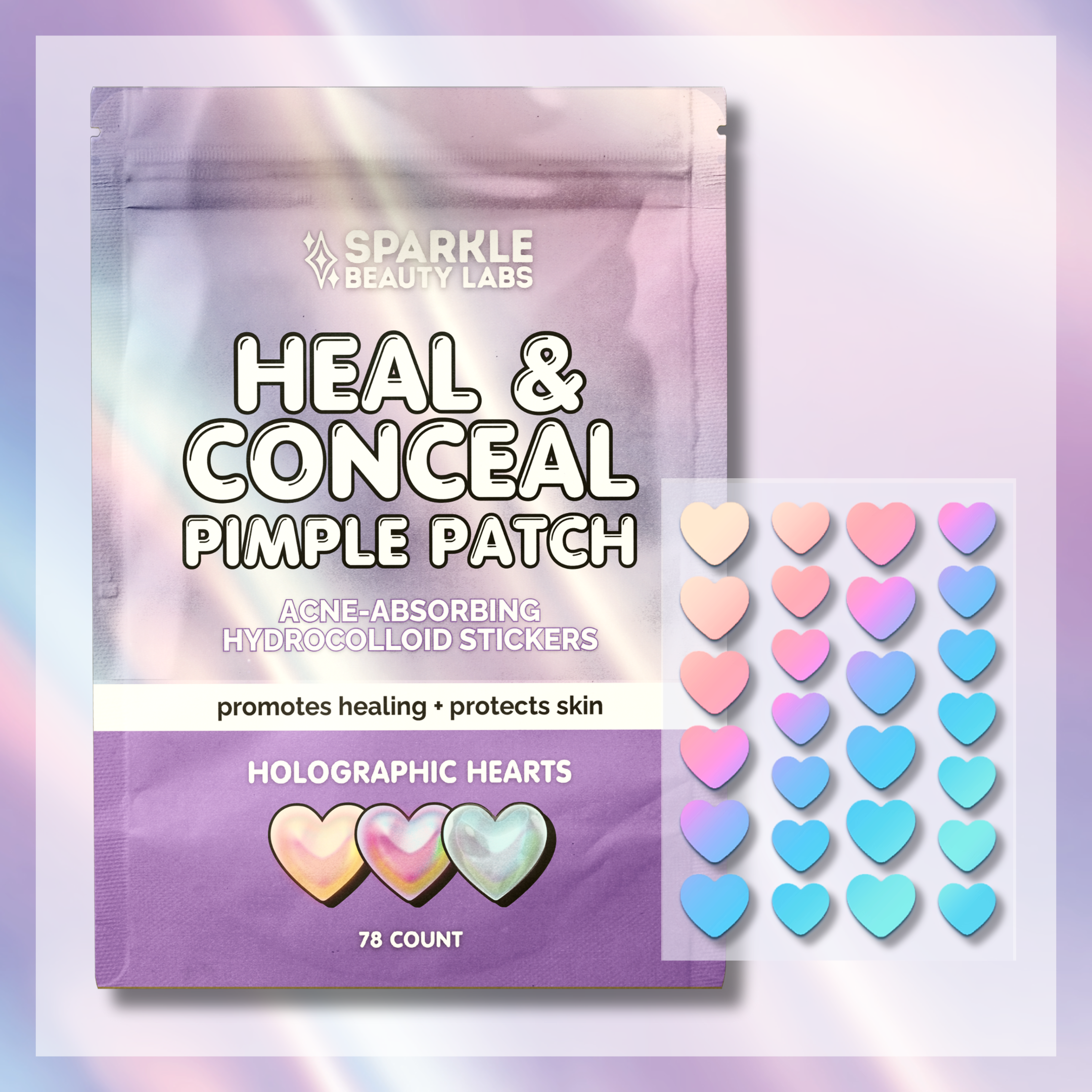 SBL | Heal & Conceal Pimple Patch 💜 Holographic Hearts (78 count)