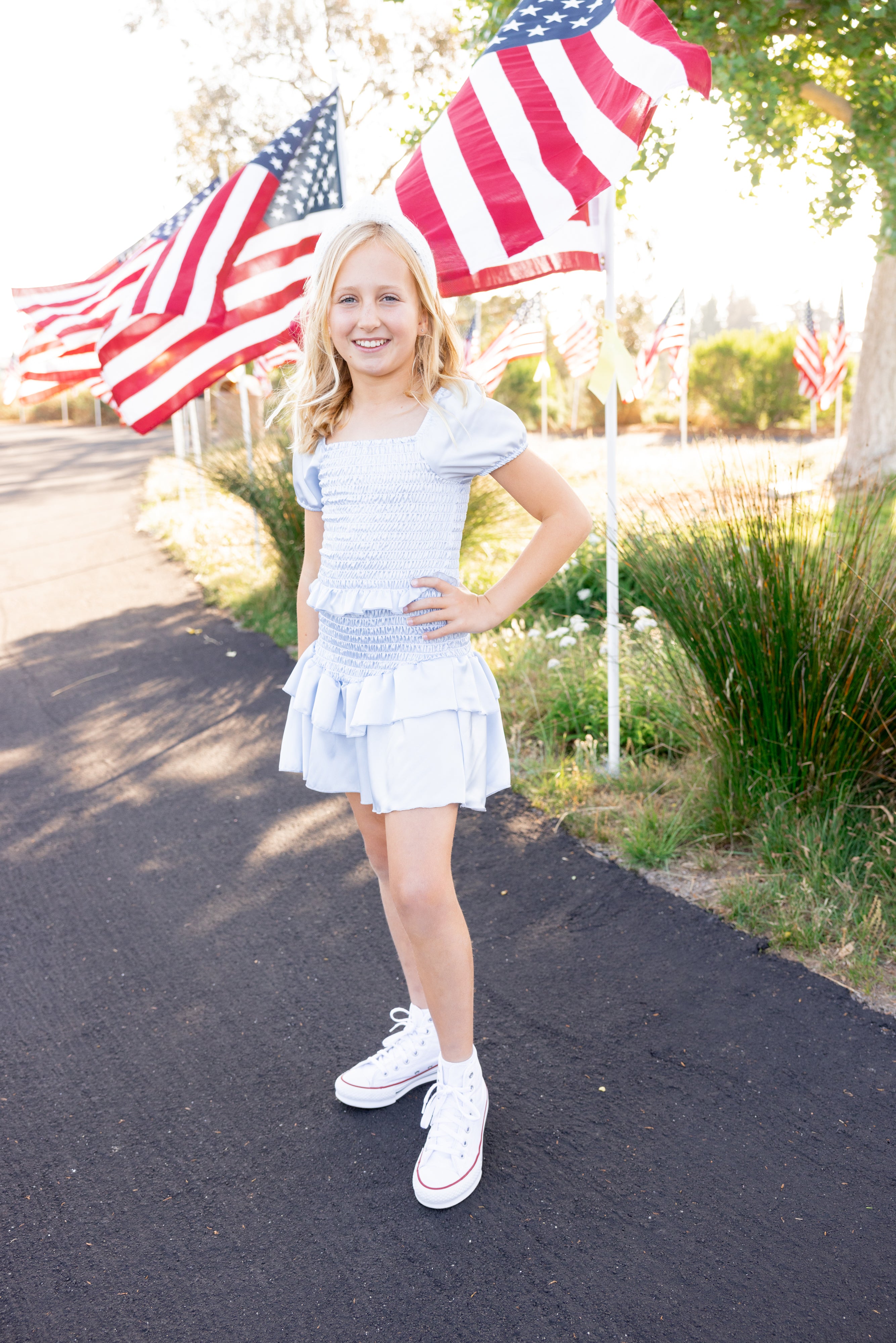 Light ice blue smocked dress for sizes 6-14 from leypop shoppe newport beach