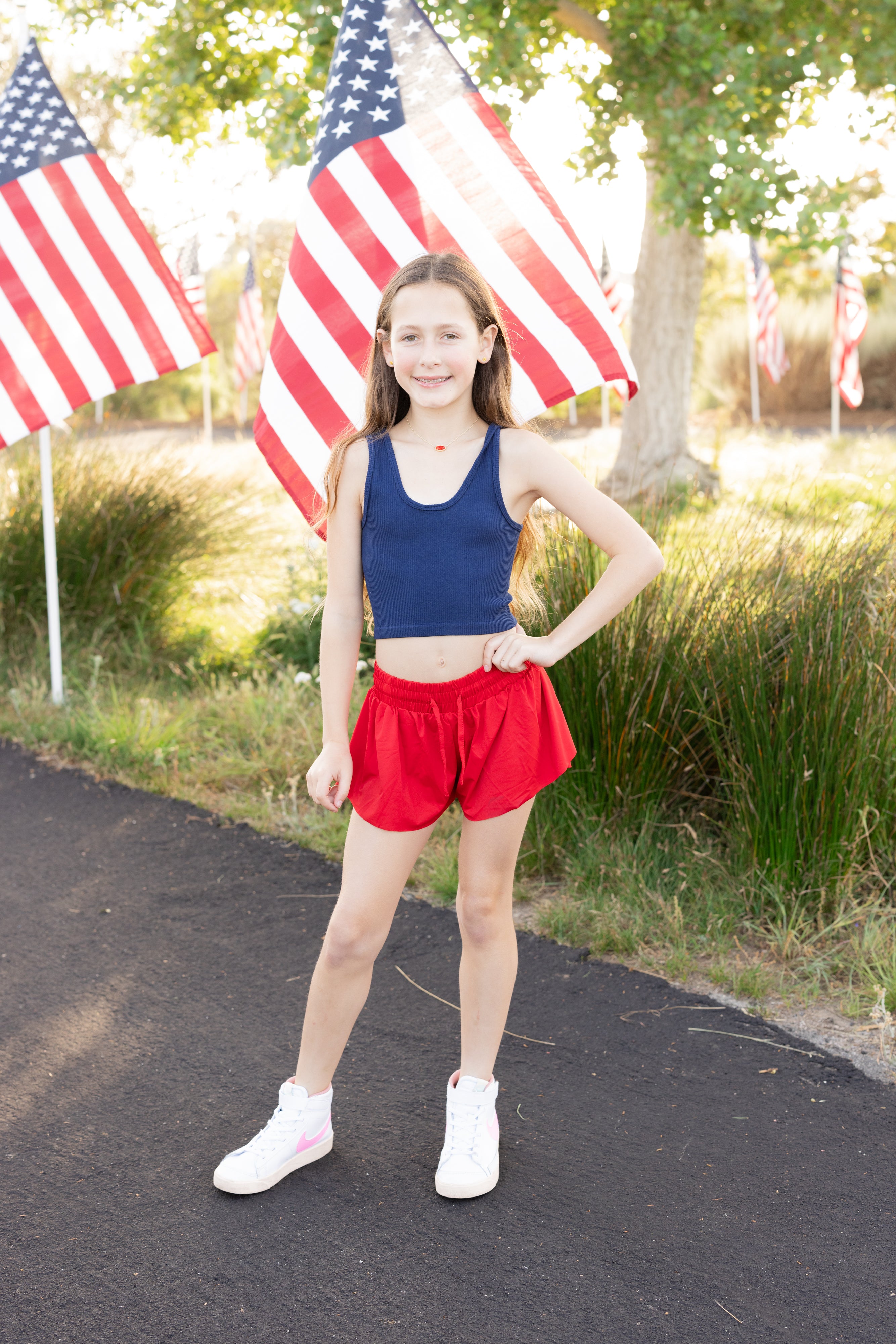 Red flyaway short for teen and tweens size 7-16 leypop shoppe newport beach ca