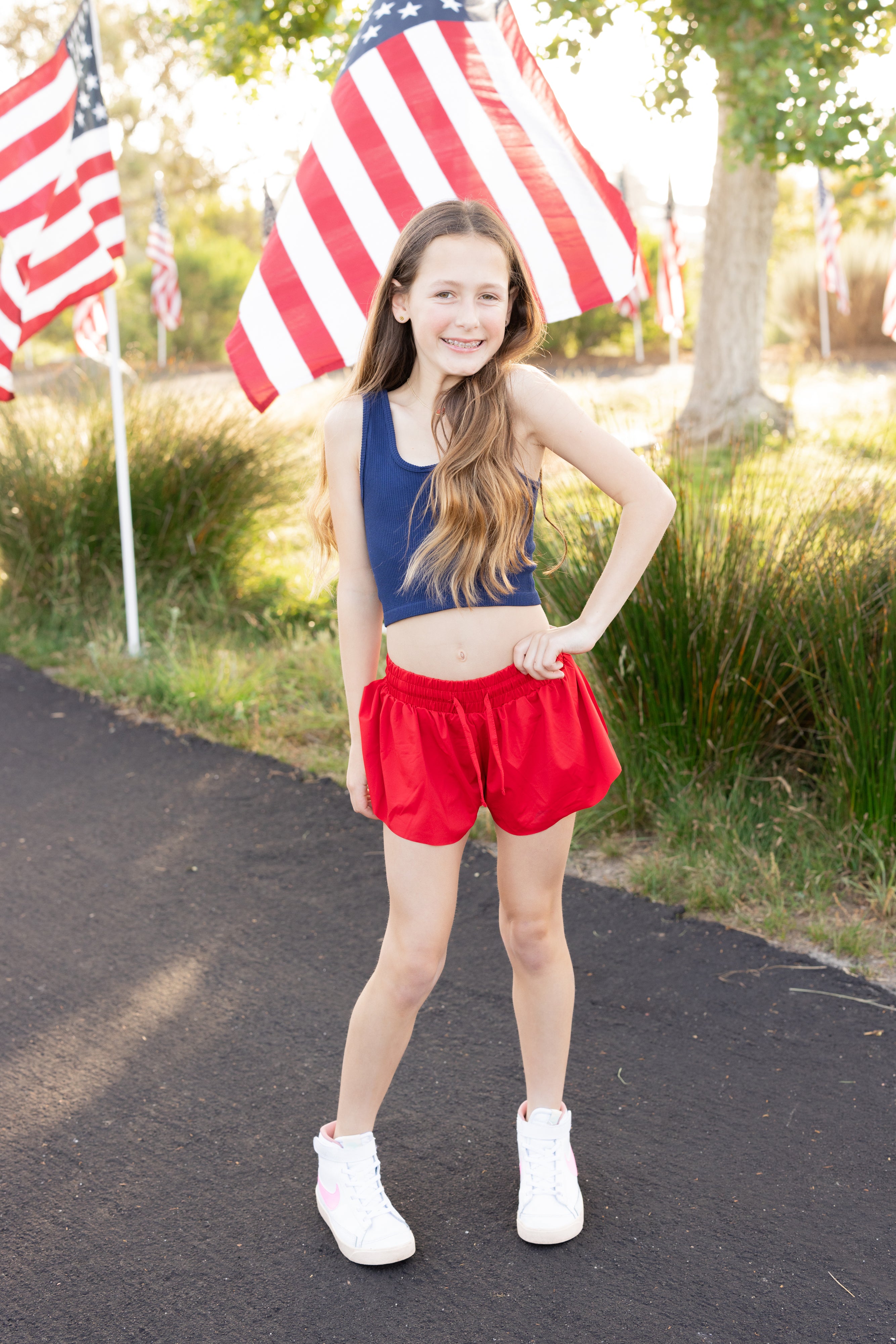 Red flyaway short for teen and tweens size 7-16 leypop shoppe newport beach ca