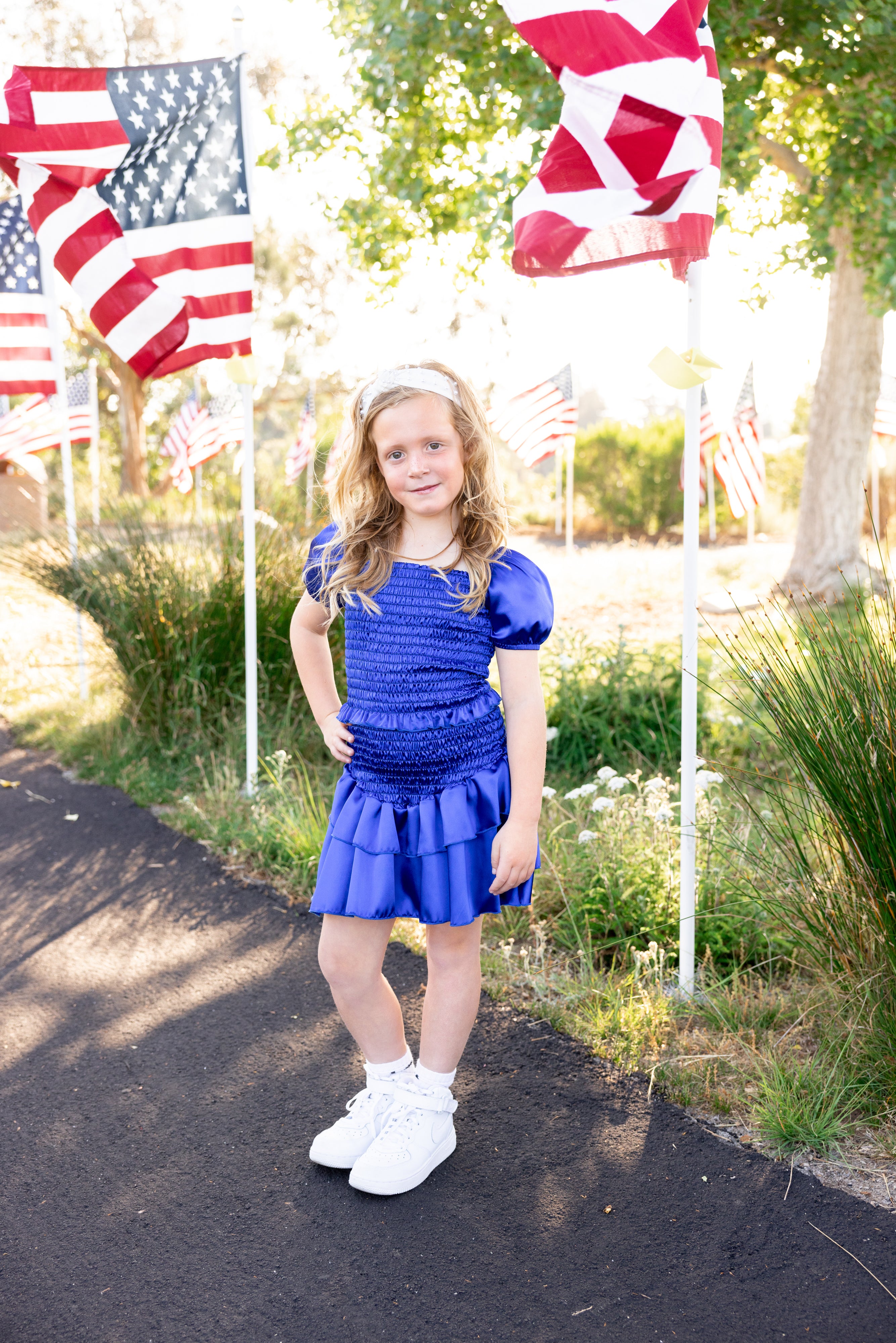 CK | Satin Smocked Blue Dress