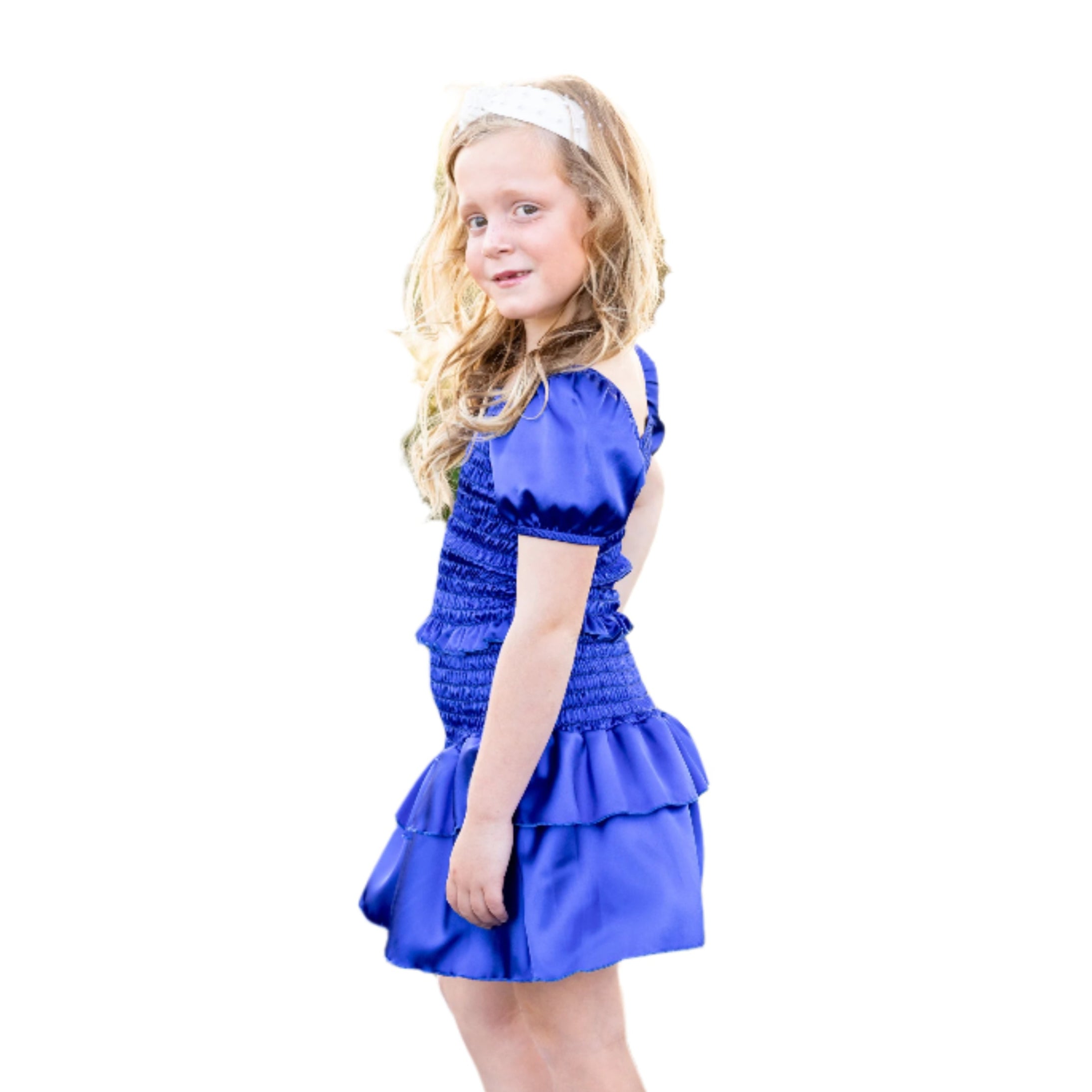 CK | Satin Smocked Blue Dress