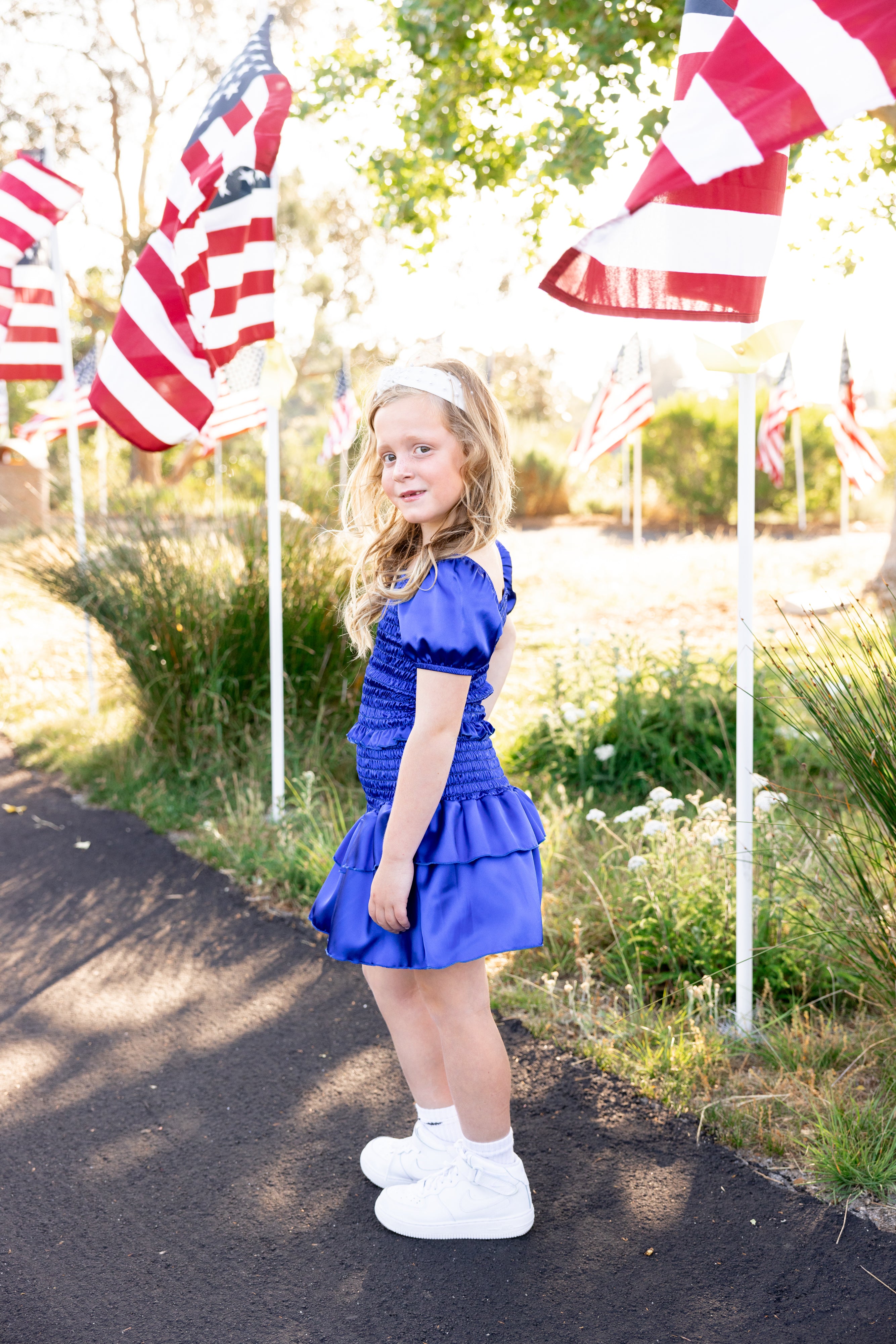 CK | Satin Smocked Blue Dress